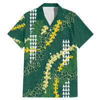 Hawaii Aloha Kakau Family Matching Mermaid Dress and Hawaiian Shirt Green Puakenikeni and Maile Lei Twist