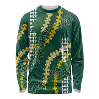 Hawaii Aloha Kakau Long Sleeve Shirt Green Puakenikeni and Maile Lei Twist