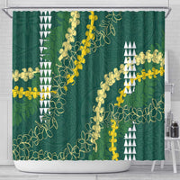 Hawaii Aloha Kakau Shower Curtain Green Puakenikeni and Maile Lei Twist