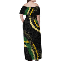 Hawaii Puakenikeni - Maile Lei Family Matching Off Shoulder Maxi Dress and Hawaiian Shirt Obsidian Black