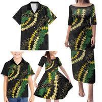 Hawaii Puakenikeni - Maile Lei Family Matching Puletasi and Hawaiian Shirt Obsidian Black