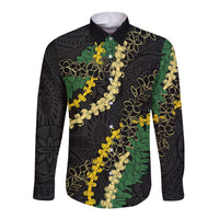 Hawaii Puakenikeni - Maile Lei Long Sleeve Button Shirt Obsidian Black LT7 Unisex Black - Polynesian Pride
