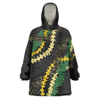 Hawaii Puakenikeni - Maile Lei Wearable Blanket Hoodie Obsidian Black LT7 One Size Black - Polynesian Pride