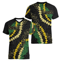 Hawaii Puakenikeni - Maile Lei Women V-Neck T-Shirt Obsidian Black LT7 - Polynesian Pride