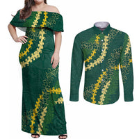 Hawaii Puakenikeni - Maile Lei Couples Matching Off Shoulder Maxi Dress and Long Sleeve Button Shirt Sage Green LT7 Sage Green - Polynesian Pride