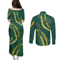 Hawaii Puakenikeni - Maile Lei Couples Matching Puletasi and Long Sleeve Button Shirt Sage Green LT7 - Polynesian Pride