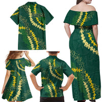 Hawaii Puakenikeni - Maile Lei Family Matching Off Shoulder Maxi Dress and Hawaiian Shirt Sage Green