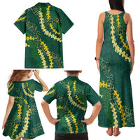 Hawaii Puakenikeni - Maile Lei Family Matching Tank Maxi Dress and Hawaiian Shirt Sage Green