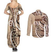 Samoa Siapo Classic Motif Couples Matching Summer Maxi Dress and Long Sleeve Button Shirt Manuia le tutoatasi o Samoa Independence LT7 - Polynesian Pride