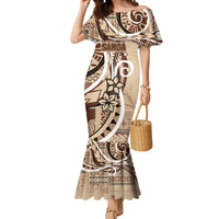 Samoa Siapo Classic Motif Mermaid Dress Manuia le tutoatasi o Samoa Independence LT7 Women Beige - Polynesian Pride