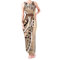 Samoa Siapo Classic Motif Tank Maxi Dress Manuia le tutoatasi o Samoa Independence LT7 Women Beige - Polynesian Pride