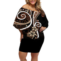 Samoa Siapo Classic Motif Off Shoulder Short Dress Manuia le tutoatasi o Samoa Independence Black Style LT7 Women Black - Polynesian Pride