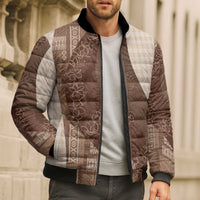 Polynesian Tribal Pattern Patchwork Picturesque Bomber Puffer Jacket Mocha LT7 - Polynesian Pride