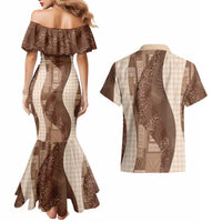 Polynesian Tribal Pattern Patchwork Picturesque Couples Matching Mermaid Dress and Hawaiian Shirt Mocha LT7 - Polynesian Pride