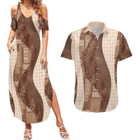 Polynesian Tribal Pattern Patchwork Picturesque Couples Matching Summer Maxi Dress and Hawaiian Shirt Mocha LT7 Mocha - Polynesian Pride