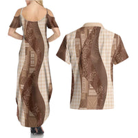 Polynesian Tribal Pattern Patchwork Picturesque Couples Matching Summer Maxi Dress and Hawaiian Shirt Mocha LT7 - Polynesian Pride