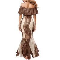 Polynesian Tribal Pattern Patchwork Picturesque Family Matching Mermaid Dress and Hawaiian Shirt Mocha LT7 - Polynesian Pride