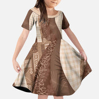 Polynesian Tribal Pattern Patchwork Picturesque Family Matching Summer Maxi Dress and Hawaiian Shirt Mocha LT7 Daughter's Dress Mocha - Polynesian Pride