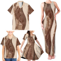 Polynesian Tribal Pattern Patchwork Picturesque Family Matching Tank Maxi Dress and Hawaiian Shirt Mocha