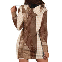 Polynesian Tribal Pattern Patchwork Picturesque Hoodie Dress Mocha LT7 - Polynesian Pride