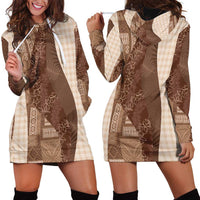 Polynesian Tribal Pattern Patchwork Picturesque Hoodie Dress Mocha LT7 - Polynesian Pride