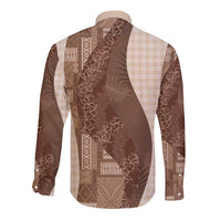 Polynesian Tribal Pattern Patchwork Picturesque Long Sleeve Button Shirt Mocha LT7 - Polynesian Pride