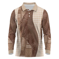 Polynesian Tribal Pattern Patchwork Picturesque Long Sleeve Polo Shirt Mocha LT7 Mocha - Polynesian Pride