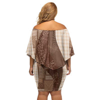 Polynesian Tribal Pattern Patchwork Picturesque Off Shoulder Short Dress Mocha LT7 - Polynesian Pride
