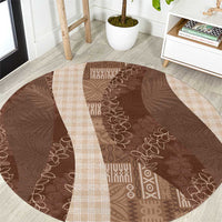 Polynesian Tribal Pattern Patchwork Picturesque Round Carpet Mocha LT7 Mocha - Polynesian Pride