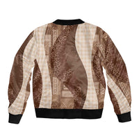 Polynesian Tribal Pattern Patchwork Picturesque Sleeve Zip Bomber Jacket Mocha LT7 - Polynesian Pride