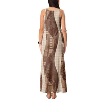 Polynesian Tribal Pattern Patchwork Picturesque Tank Maxi Dress Mocha LT7 - Polynesian Pride