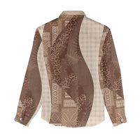 Polynesian Tribal Pattern Patchwork Picturesque Women Casual Shirt Mocha LT7 - Polynesian Pride
