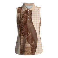 Polynesian Tribal Pattern Patchwork Picturesque Women Sleeveless Polo Shirt Mocha LT7 Female Mocha - Polynesian Pride