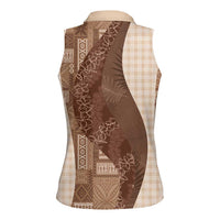 Polynesian Tribal Pattern Patchwork Picturesque Women Sleeveless Polo Shirt Mocha LT7 - Polynesian Pride