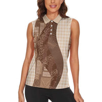 Polynesian Tribal Pattern Patchwork Picturesque Women Sleeveless Polo Shirt Mocha LT7 - Polynesian Pride