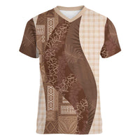 Polynesian Tribal Pattern Patchwork Picturesque Women V-Neck T-Shirt Mocha LT7 Female Mocha - Polynesian Pride