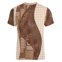 Polynesian Tribal Pattern Patchwork Picturesque Women V-Neck T-Shirt Mocha LT7 - Polynesian Pride
