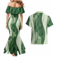Polynesian Tribal Pattern Patchwork Picturesque Couples Matching Mermaid Dress and Hawaiian Shirt Sage Green LT7 - Polynesian Pride
