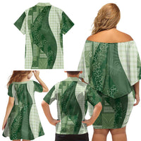 Polynesian Tribal Pattern Patchwork Picturesque Family Matching Off Shoulder Short Dress and Hawaiian Shirt Sage Green LT7 - Polynesian Pride