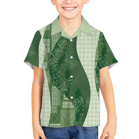 Polynesian Tribal Pattern Patchwork Picturesque Family Matching Off Shoulder Short Dress and Hawaiian Shirt Sage Green LT7 Son's Shirt Sage Green - Polynesian Pride
