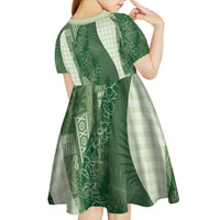 Polynesian Tribal Pattern Patchwork Picturesque Kid Short Sleeve Dress Sage Green LT7 - Polynesian Pride