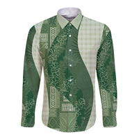 Polynesian Tribal Pattern Patchwork Picturesque Long Sleeve Button Shirt Sage Green LT7 Unisex Sage Green - Polynesian Pride