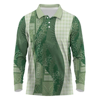 Polynesian Tribal Pattern Patchwork Picturesque Long Sleeve Polo Shirt Sage Green LT7 Sage Green - Polynesian Pride