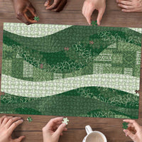 Polynesian Tribal Pattern Patchwork Picturesque Puzzle Sage Green LT7 - Polynesian Pride