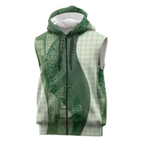 Polynesian Tribal Pattern Patchwork Picturesque Sleeveless Zip Hoodie Sage Green LT7 Sage Green - Polynesian Pride