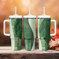 Polynesian Tribal Pattern Patchwork Picturesque Tumbler With Handle Sage Green LT7 - Polynesian Pride