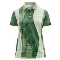 Polynesian Tribal Pattern Patchwork Picturesque Women Polo Shirt Sage Green LT7 Female Sage Green - Polynesian Pride