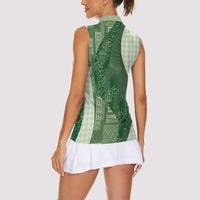 Polynesian Tribal Pattern Patchwork Picturesque Women Sleeveless Polo Shirt Sage Green LT7 - Polynesian Pride