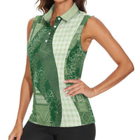 Polynesian Tribal Pattern Patchwork Picturesque Women Sleeveless Polo Shirt Sage Green LT7 - Polynesian Pride