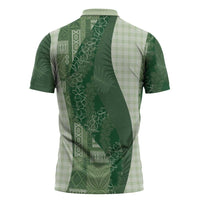 Polynesian Tribal Pattern Patchwork Picturesque Zipper Polo Shirt Sage Green LT7 - Polynesian Pride